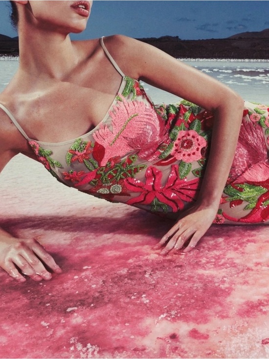 cult gaia Dresses & Skirts - Cult Gaia Kennedy Floral Pink and Green Beaded Dress